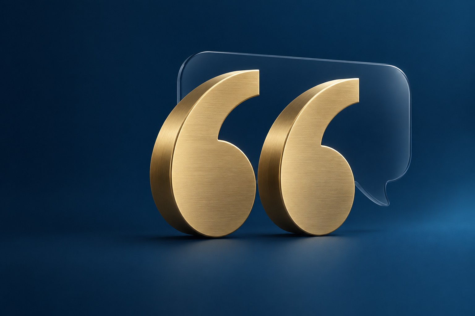 Golden quotation marks in front of a glass speech bubble